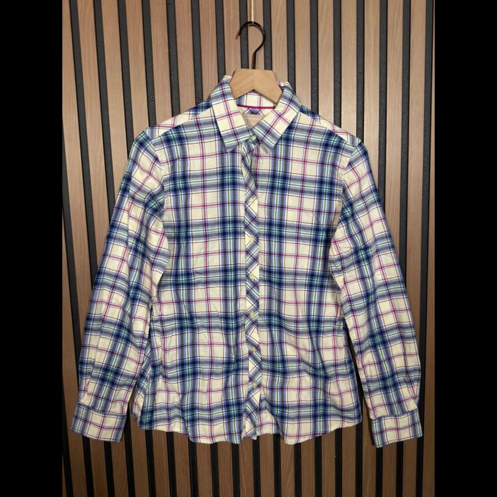 Banana Republic Shirt Small Womens White Soft Wash Plaid Long Sleeve Button Up